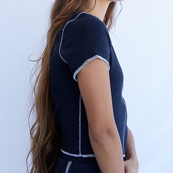 Pacsun PacCares Trusting Black Exposed Seams Ribbed Short Sleeve Crop Top - Picture 2 of 8